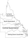 White tagged map of regions of QUEENSLAND, AUSTRALIA