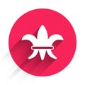 White Fleur De Lys icon isolated with long shadow background. Red circle button. Vector Royalty Free Stock Photo