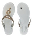 White flip-flops in rhinestones bottom view and top view. Isolated Royalty Free Stock Photo