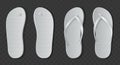 White flip flops sandals. Realistic beach rubber slippers. Bathroom or pool shoes set with open fingers. Summer barefoot