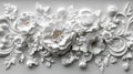 White floral 3D wall panel, ornate design, textured background, home decor Royalty Free Stock Photo