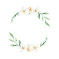 White Floral Green Leaves Wreath Floral Leaf Garland Yellow Royalty Free Stock Photo