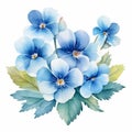 Ocean Blue Watercolor Flowers Clipart With Symmetrical Arrangement