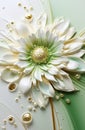 A White Flower on a Chocolate Background with Gold Beads and Lon Royalty Free Stock Photo