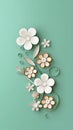 White flower composition on light green background. Vertical frame made of floral pattern. Flat lay, top view. Greeting Royalty Free Stock Photo