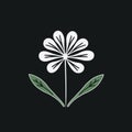 Whimsical Minimalist Flower Icon On Black Background