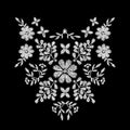 White flower embroidery artwork design for neckline clothing