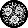 White flower ornament on black. Vector.