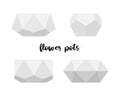 White flower pots. Vector set of geometric polyhedron concrete planters