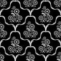 White flower seamless ornate Pattern on black.