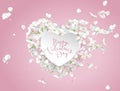 White Flower vector Heart on the wind on pink background