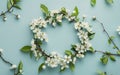 White Flower Wreath on Blue Background