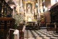 White flowers bench majestic architecture catholic cathedral