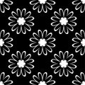 White flowers on black background. Ornamental seamless pattern