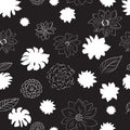 White flowers on a black background, pattern