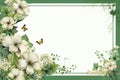 white flowers and butterflies on a green background Royalty Free Stock Photo