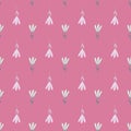 White flowers contoured seamless pattern in hand drawn style. Pink background