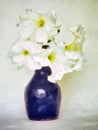 White Flowers in Blue Glazed Vase, Oil Painting Style