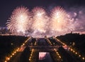 White flowers of fire explosions during the International Moscow Firework Festival Royalty Free Stock Photo