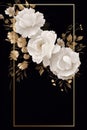 white flowers with gold frame on black background Royalty Free Stock Photo