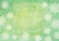 White flowers on green and yellow abstract watercolor texture background. Nature or spring and summer concept. Royalty Free Stock Photo
