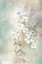 White flowers on grunge background. Watercolor backdrope in pastel tones. Generative AI