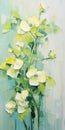 White Flowers: A Sculptural Painting In Light Green And Yellow