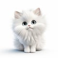 Cute White Cat 3d Stock Photo: Fluffy Fur In Uhd Animation Style