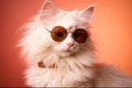 White Fluffy Cat Sporting Sunglasses, Perfect Summer Companion, Generative Ai