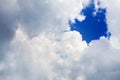 White fluffy cloud on blue sky background close up, cumulus clouds in azure heaven, sunny day cloudy weather, air ozone layer Royalty Free Stock Photo
