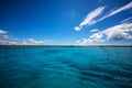 White fluffy clouds blue sky above a surface of the sea Royalty Free Stock Photo