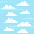 White fluffy clouds in the blue sky. Cartoon illustration of a cloud cluster. Vector background Royalty Free Stock Photo