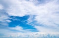 White fluffy clouds on blue sky. Soft touch feeling like cotton. White puffy clouds cape with space for text. Beauty in nature. Royalty Free Stock Photo