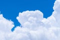 White fluffy clouds on blue sky. Soft touch feeling like cotton. White puffy cloudscape. Beauty in nature. Close-up white cumulus Royalty Free Stock Photo