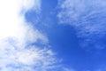 White fluffy clouds in a clear deep blue sky, peaceful weather background. Royalty Free Stock Photo