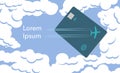 The image of an airliner leaves a contrail design across the face of an air miles reward credit card