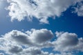 White fluffy clouds in bright blue sky minimal