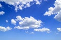 White fluffy cumulus clouds high in the blue summer sky. Cloud types and atmospheric phenomena. On a sunny day Royalty Free Stock Photo