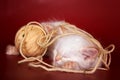 White fluffy kitten sleeps with a ball of wool Royalty Free Stock Photo