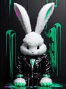 White Fluffy Rabbit in a Black Latex Costume Royalty Free Stock Photo