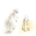 White fluffy sable with a lantern.