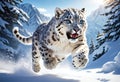 White fluffy Snow leopard. Generative AI Royalty Free Stock Photo