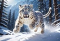 White fluffy Snow leopard. Generative AI Royalty Free Stock Photo