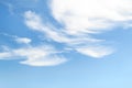 White fluffy spindrift clouds in a stratosphere. Light fiber like cirrus clouds high in the blue summer sky. Different cloud types Royalty Free Stock Photo