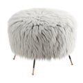 White fluffy stool made of sheepskin wool on hooves on an isolated background. 3D rendering