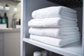 a white fluffy towel on a sanitarily cleaned rack Royalty Free Stock Photo