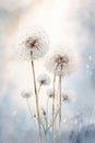 White fluffy watercolor dandelions, on a light background. Generative AI