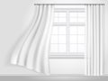White fluttering curtains and window