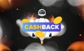 White flying robot and gold coins in the air. Hot cashback banner. Flames and smoke. Realistic style. Vector