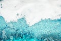 White foam blue water background closeup, sea or ocean foam wave pattern, froth bubbles texture, soap spume backdrop, soap sud